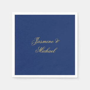 Serviette En Papier Beaux Noms De Couple Calligraphie Chic Bleu Et Or