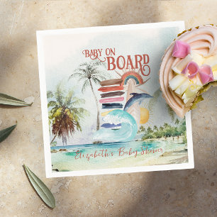 Serviette En Papier Bébé à bord   Rétro Baby Shower d'été Surf