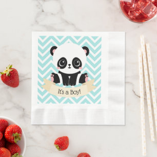 Serviette En Papier Bébé adorable Baby shower bleu Panda