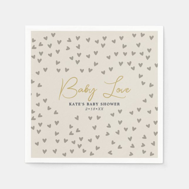 Serviette En Papier Bébé Amour Taupe Coeurs Sexe Baby shower neutre (Devant)