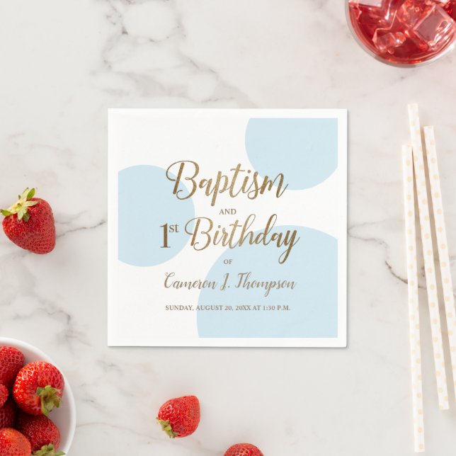 Serviette En Papier Bébé Bébé Baptême Bleu Or 1er anniversaire Personn (En situation)