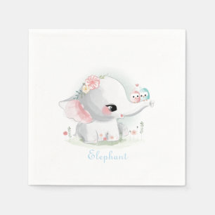 Serviette En Papier Bébé blanc mignon Aquarelle Oiseaux floraux