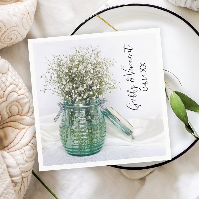 Serviette En Papier Bébé blanc souffle en bleu Jar Vase Mariage (Créateur téléchargé)