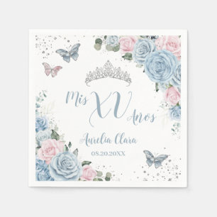Serviette En Papier Bébé bleu clair rose papillon floral Quinceañera