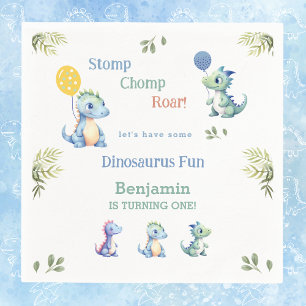 Serviette En Papier Bébé Bleu Cute Garçon Dinosaur 1er anniversaire fê