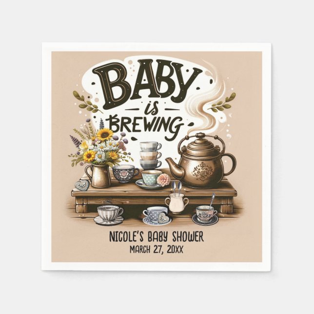 Serviette En Papier Bébé brasse Rustique Tea Kettle Peach Douche (Devant)