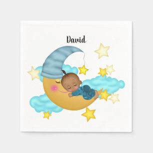 Serviette En Papier Bébé Casquette bleu clair sur une lune