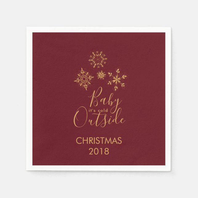 Serviette En Papier Bébé c'est froid dehors Golden Snowflakes (Devant)