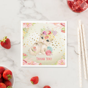 Serviette En Papier Bébé Chat Fleurs d'aquarelle Fille Anniversaire