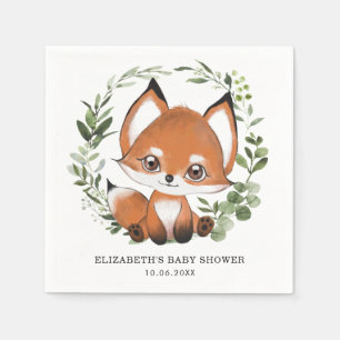 Serviette En Papier Bébé d'anniversaire de la forêt de renards douc
