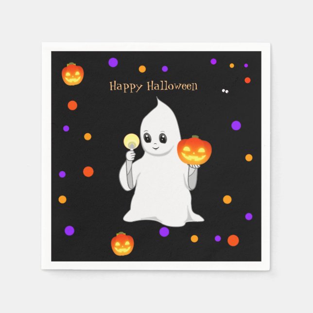 Serviette En Papier Bébé d'Halloween mignon fantôme & Citrouilles en n (Devant)