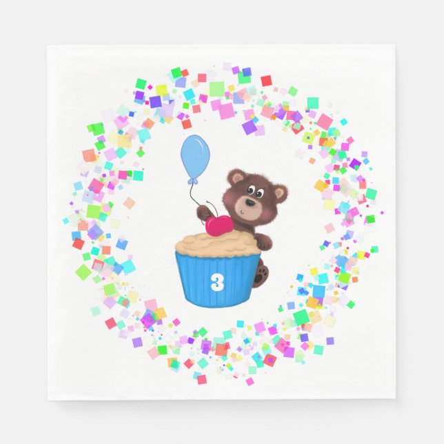 Serviette En Papier Bébé doux Ours cerise Cupcake Anniversaire (Devant)