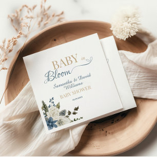 Serviette En Papier Bébé Élégant en Fleur Bleue Florale Botanique