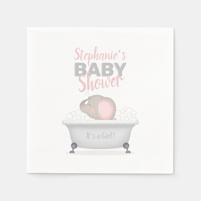 Serviette En Papier Bébé Eléphant bulle Baby shower fille bain (Devant)