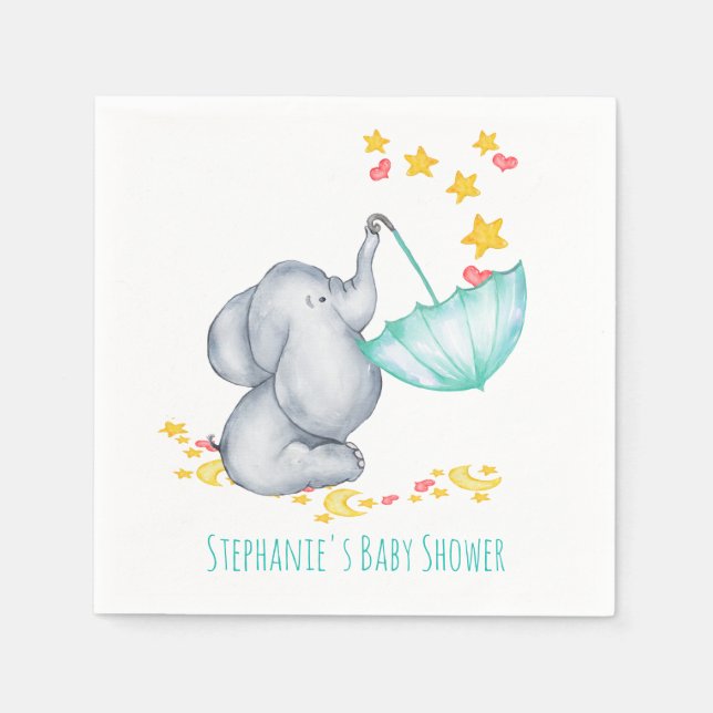 Serviette En Papier Bébé Eléphant Catching Falling Stars Baby shower (Devant)