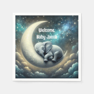 Serviette En Papier Bébé Eléphant Dormir Sur Crescent Moon