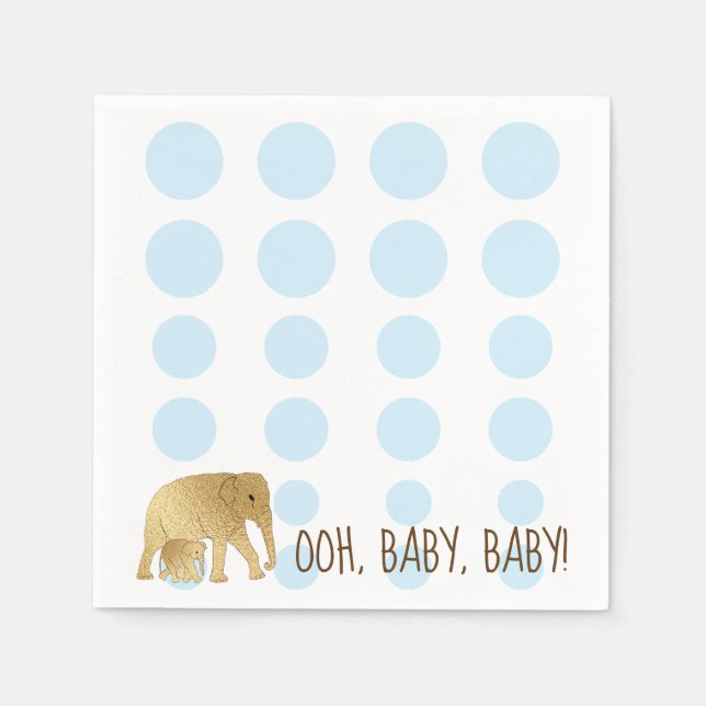 Serviette En Papier Bébé Eléphant Or Bleu (Devant)