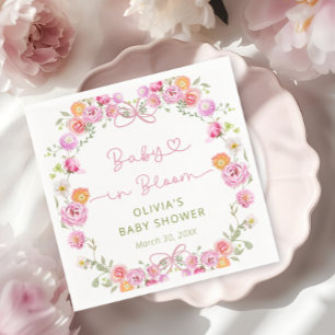 Serviette En Papier Bébé en Baby shower Floral Bow en fleurs