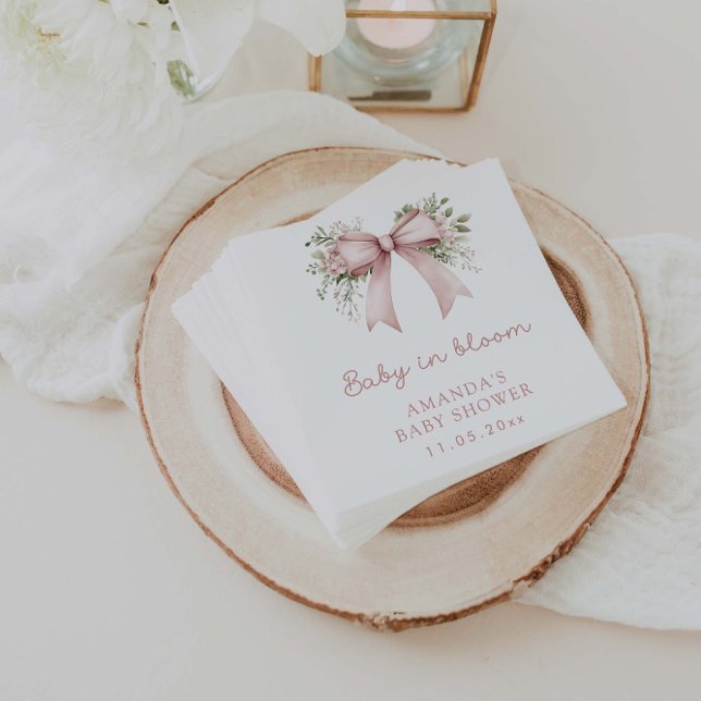 Serviette En Papier Bébé En Fleur Baby shower Fille Bow Rose (Créateur téléchargé)