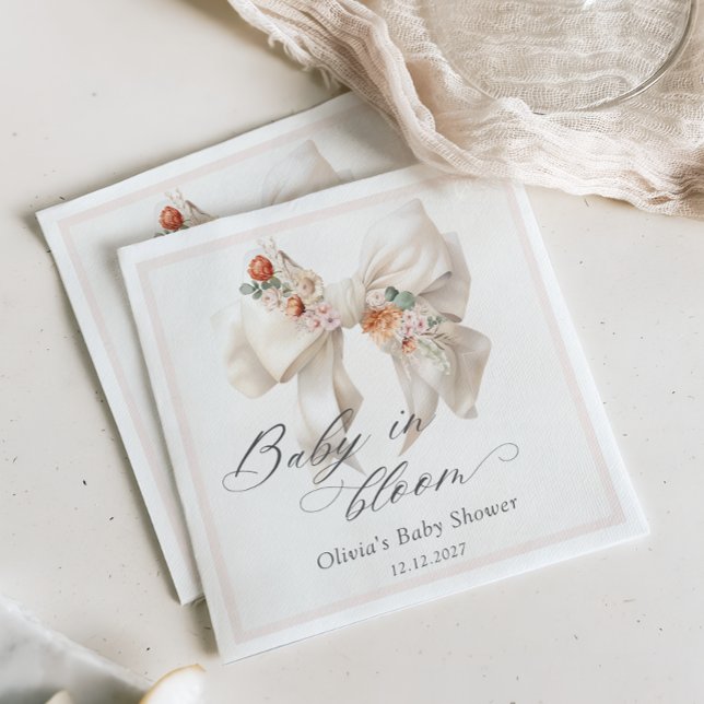 Serviette En Papier Bébé en Fleur Baby shower floral neutre (Créateur téléchargé)