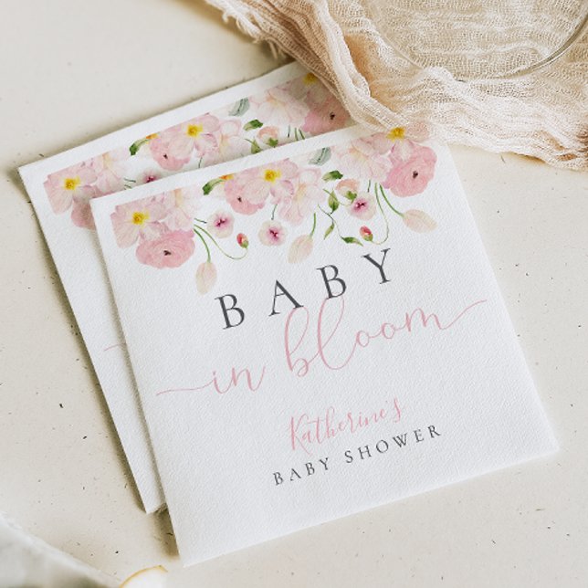 Serviette En Papier Bébé En Fleur Baby shower Floral Rose (Créateur téléchargé)