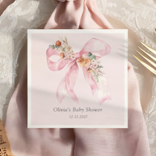 Serviette En Papier Bébé en fleur Baby shower floral rose Bow