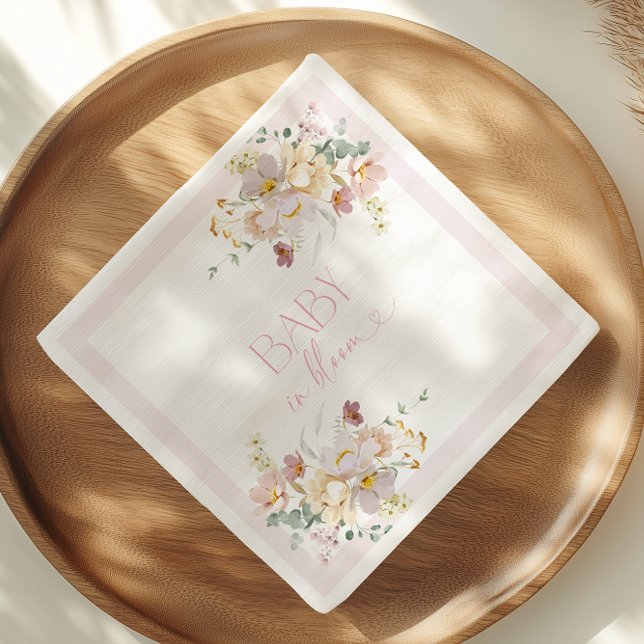 Serviette En Papier Bébé en Fleur Baby shower floral rose pâle (Créateur téléchargé)