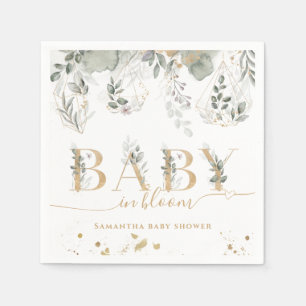 Serviette En Papier Bébé en fleur Baby shower vert & or