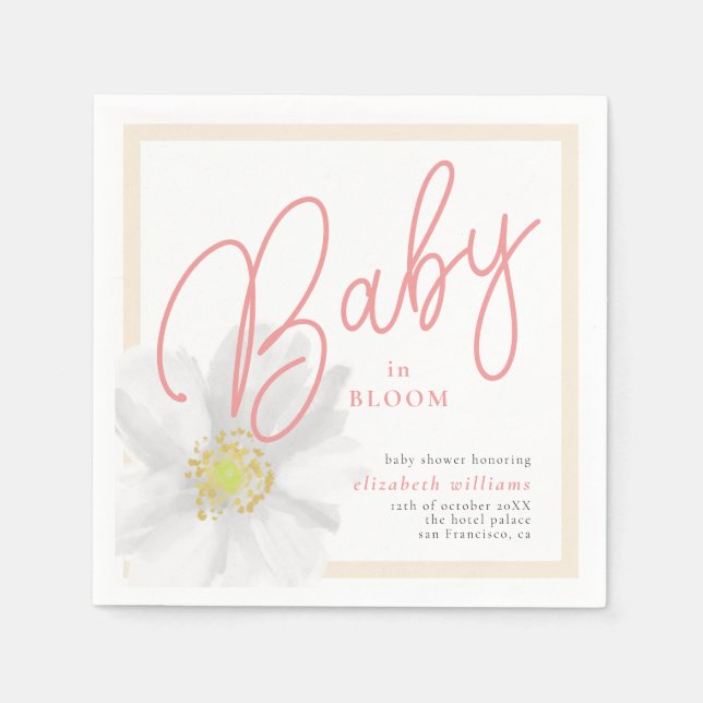 Serviette En Papier Bébé en fleur blanc marguerite Baby shower floral (Devant)