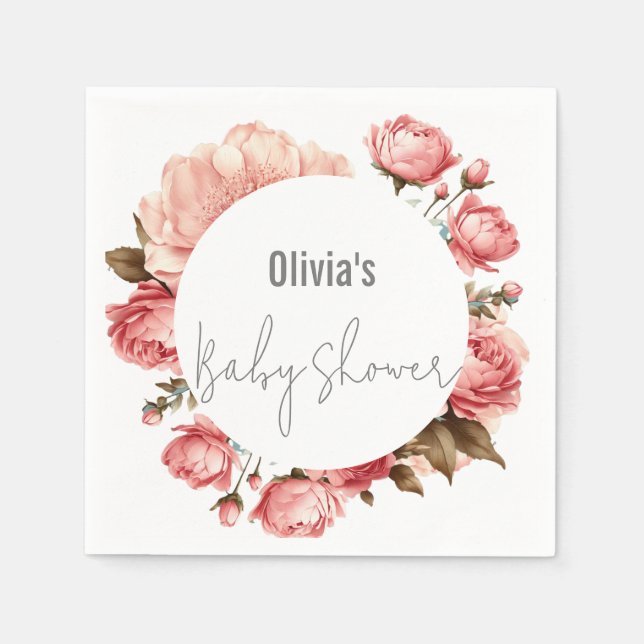 Serviette En Papier Bébé en fleur Élégant Baby shower rose Fleur (Devant)