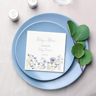 Serviette En Papier Bébé en fleur Fleur sauvage baby shower bleu pouss