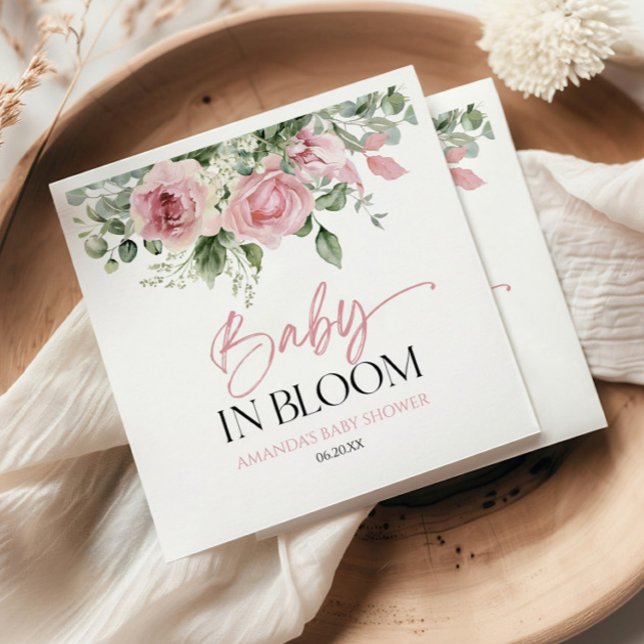 Serviette En Papier Bébé En Fleur Rose Rose Baby shower Floral (Créateur téléchargé)