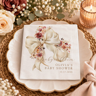 Serviette En Papier Bébé en fleurs noeud floral ivoire Baby Shower