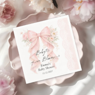 Serviette En Papier Bébé en fleurs rose noeud fille Baby Shower