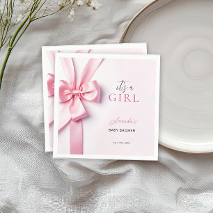 Serviette En Papier Bébé Fille Cadeau Ruban Rose
