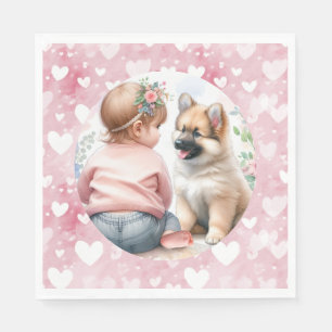 Serviette En Papier Bébé fille et Baby shower rose chiot