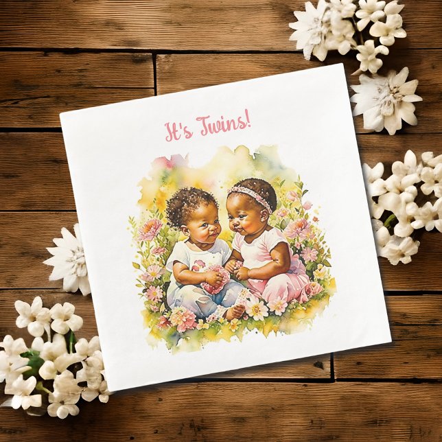 Serviette En Papier Bébé fille jumeaux de couleur Baby shower (Créateur téléchargé)
