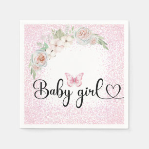 Serviette En Papier Bébé fille rose parties scintillant aquarelle fleu