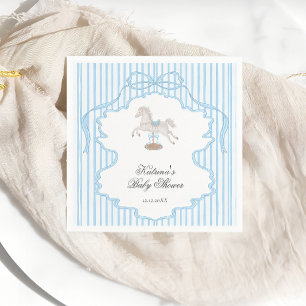 Serviette En Papier Bébé Garçon Baby Shower Cheval à Bascule Bleu
