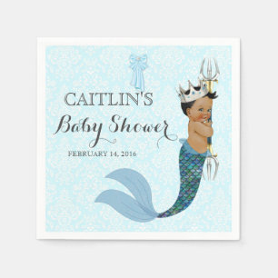 Serviette En Papier Bébé Garçon Merman Afro-Américain Couronne Prince