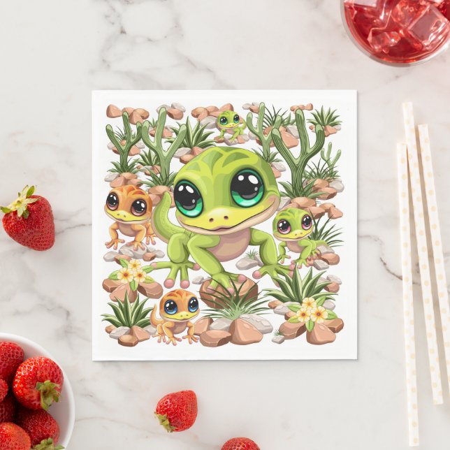 Serviette En Papier Bébé Geckos jote personnages de dessin (En situation)