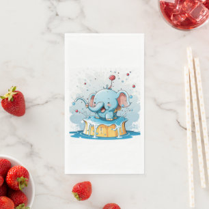 Serviette en papier bébé heureux éléphant bleu