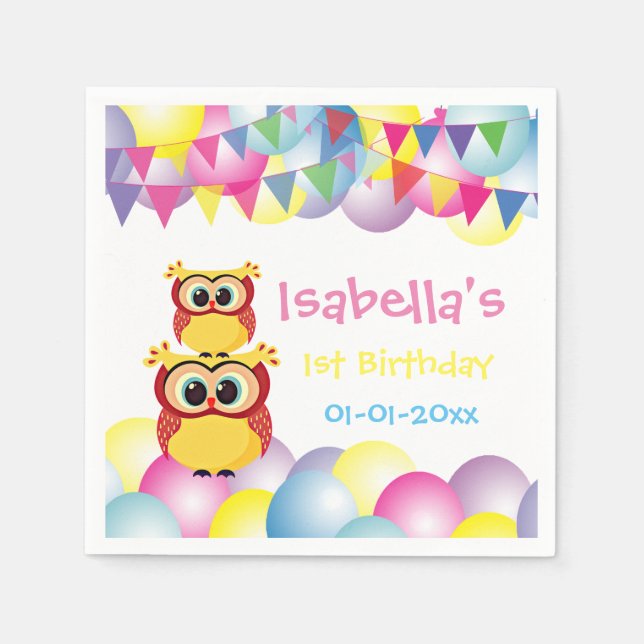 Serviette En Papier Bébé hibou Fête d'anniversaire pour enfants (Devant)