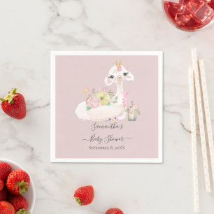 Serviette En Papier Bébé Llama Baby shower rose blanc Fleurs