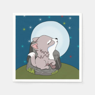Serviette En Papier Bébé loup hurlant à la lune