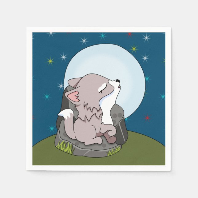 Serviette En Papier Bébé loup hurlant à la lune (Devant)