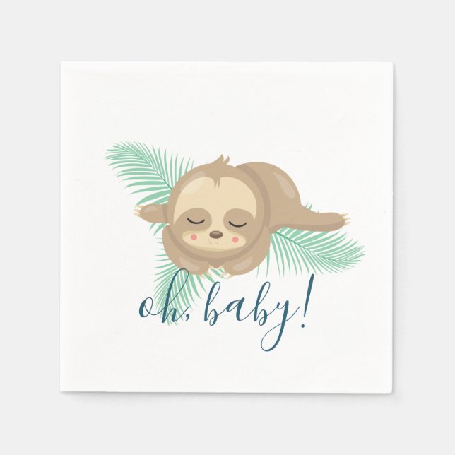 Serviette En Papier Bébé mignet Sleepy Sloth Oh Baby Baby shower (Devant)