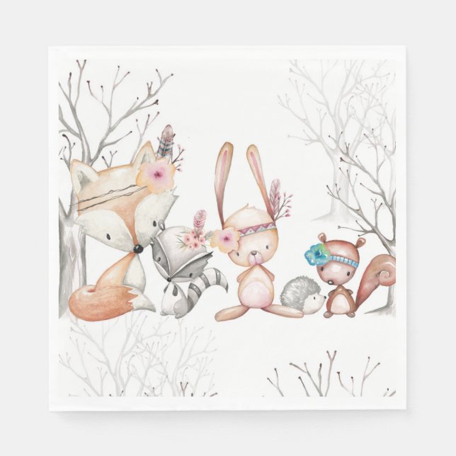 Serviette En Papier Bébé mignon Animaux Bois Renard Lapin Coon (Devant)