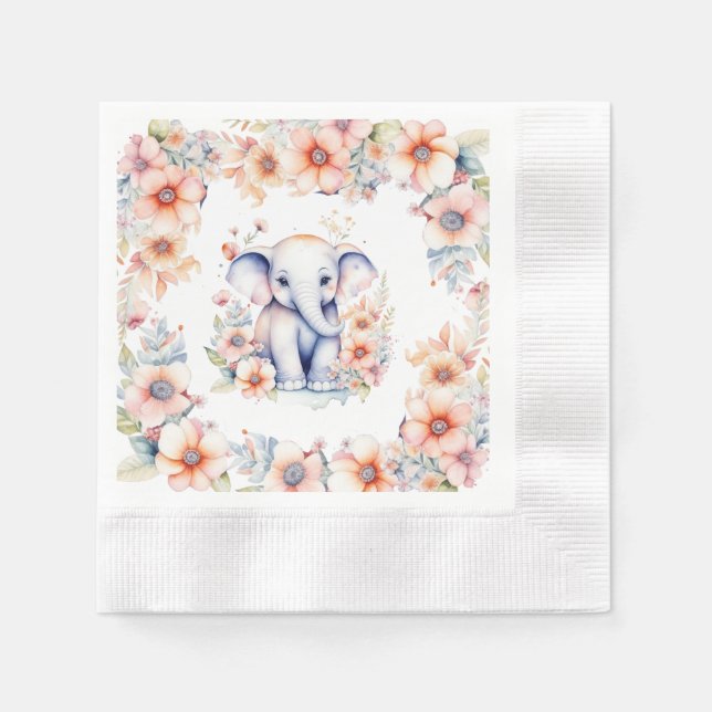 Serviette En Papier Bébé mignon Baby shower de fille d'éléphant (Devant)