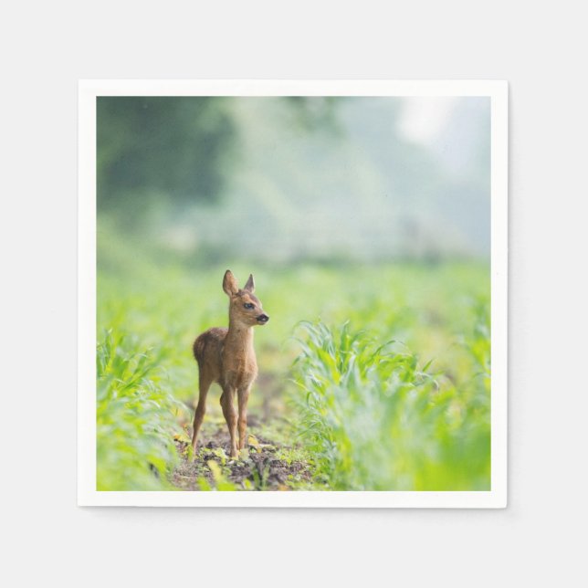 Serviette En Papier Bébé mignon cerf Fawn dans l'herbe Nature Photogra (Devant)